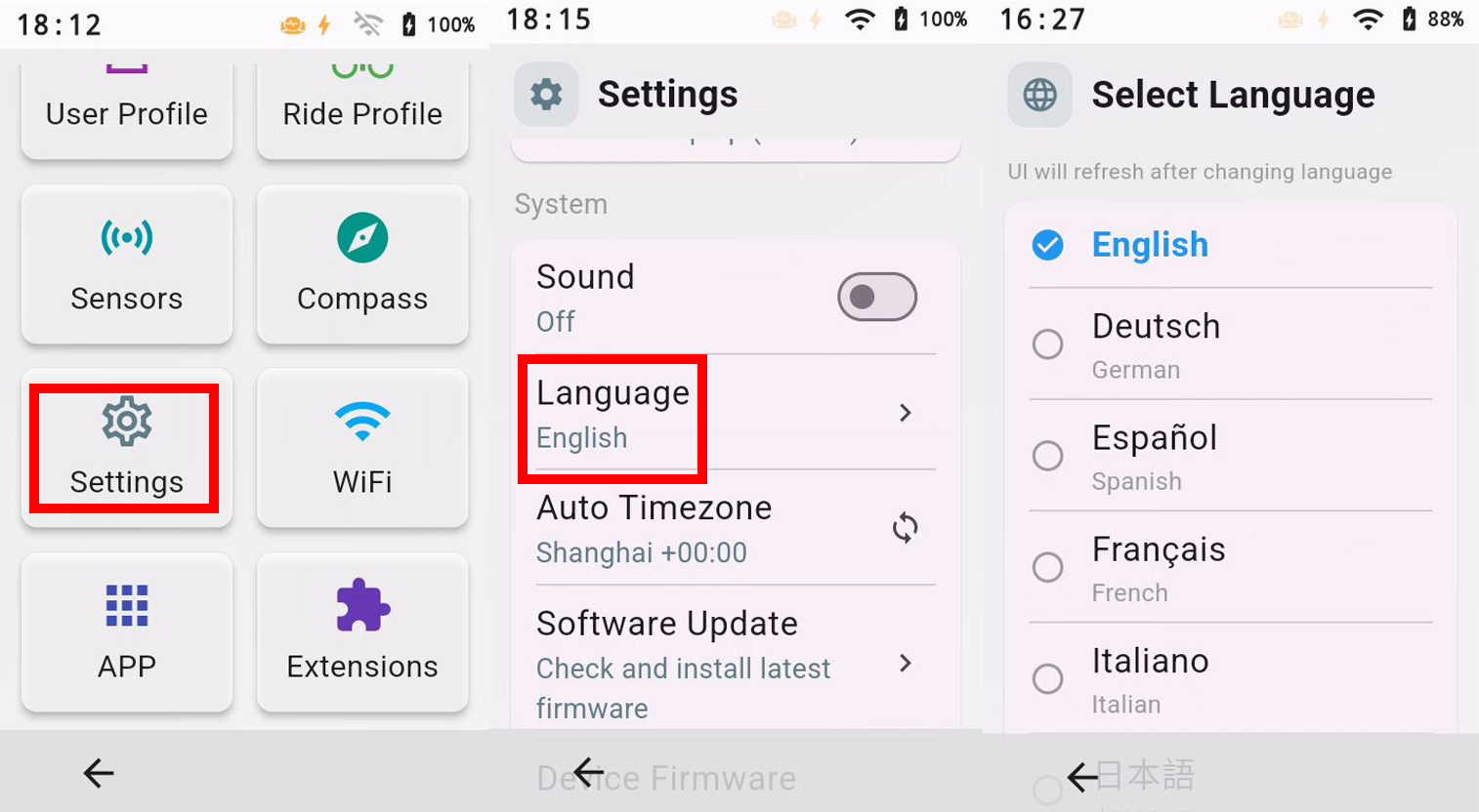 Languages supported by the XCADEY ALPHA 800 bike computer