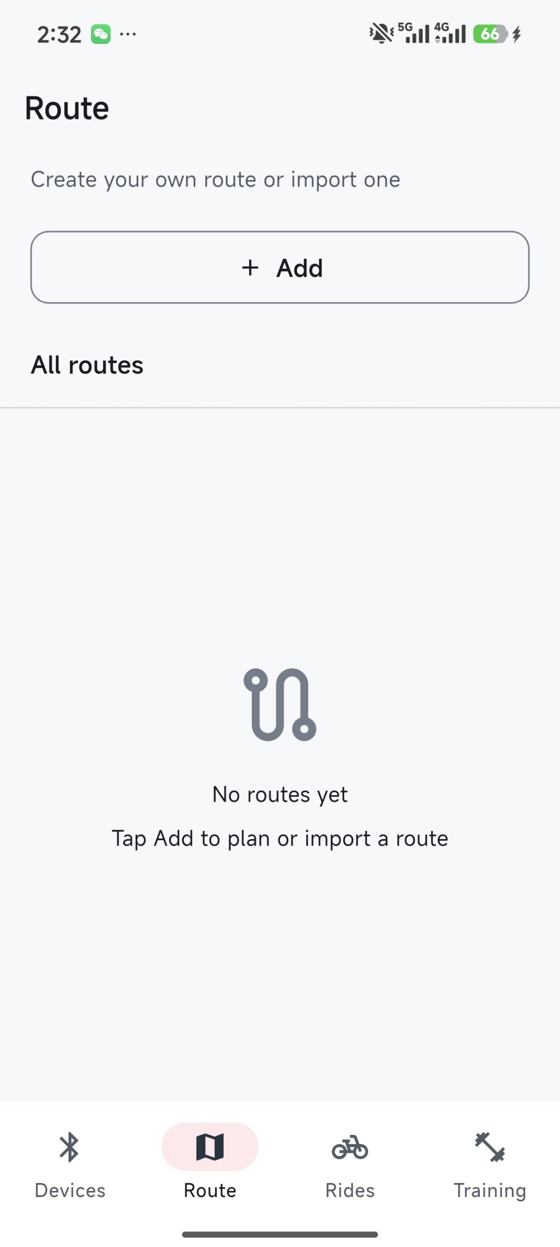 XCADEY Connect routes screen